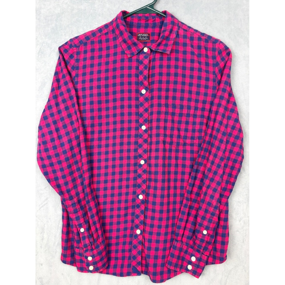 UNTUCKit Womens Pink Navy Gingham Check Cotton Button Down Shirt Size 4
